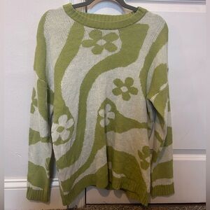 Just Polly Retro Groovy Lime Green Floral Sweater Women’s Size Medium